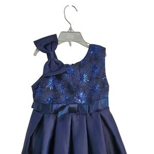 Girls Navy Dress Party Sequin‎ Bow One Shoulder Navy Blue Size 110 5